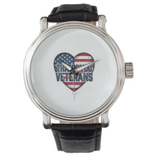 Dank U Veteranen Patriottisch Hart Vintage Ontwerp Horloge