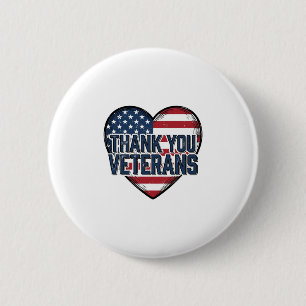 Dank U Veteranen Patriottisch Hart Vintage Ontwerp Ronde Button 5,7 Cm