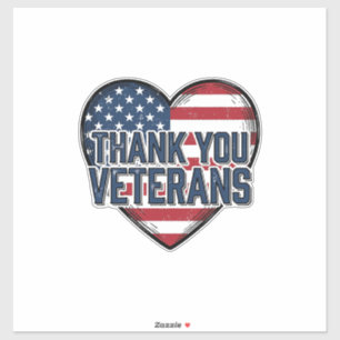 Dank U Veteranen Patriottisch Hart Vintage Ontwerp Sticker