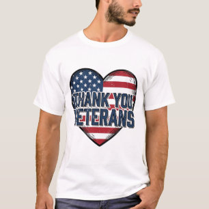 Dank U Veteranen Patriottisch Hart Vintage Ontwerp T-shirt
