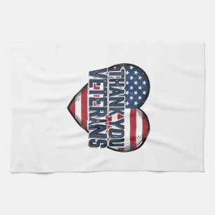 Dank U Veteranen Patriottisch Hart Vintage Ontwerp Theedoek