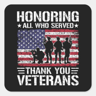 Dank U Veteranen Patriottisch Militaire Dienst Cad Vierkante Sticker
