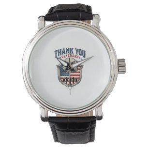 Dank U Veteranen Patriottische Adelaar Schild Shir Horloge