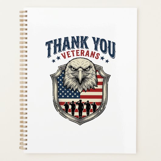 Dank U Veteranen Patriottische Adelaar Schild Shir Planner (Voorkant)