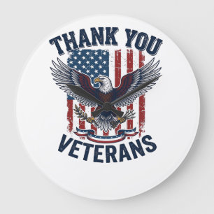 Dank U Veteranen Patriottische Adelaar Vintage Grote Klok