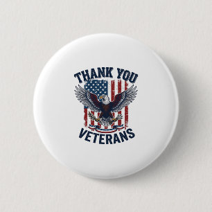 Dank U Veteranen Patriottische Adelaar Vintage Ronde Button 5,7 Cm