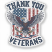 Dank U Veteranen Patriottische Adelaar Vintage Sticker (Voorkant)