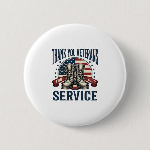 Dank U Veteranen Patriottische Laarzen Vintage Des Ronde Button 5,7 Cm