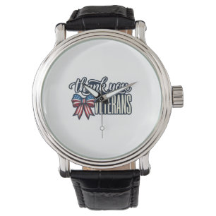Dank U Veteranen Patriottische Lint Vintage T-shir Horloge