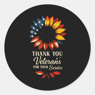 Dank U Veteranen Sunflower Militaire Veteranen Dag Ronde Sticker