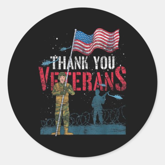 Dank u veteranen US Flag Patriotic Soldier Memoria Ronde Sticker (Voorkant)