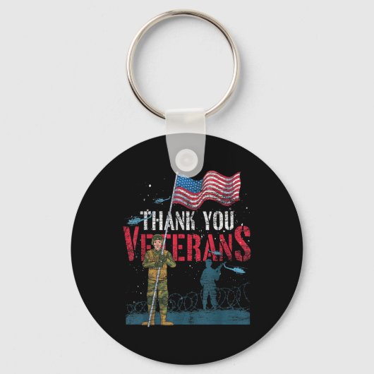 Dank u veteranen US Flag Patriotic Soldier Memoria Sleutelhanger (Voorkant)