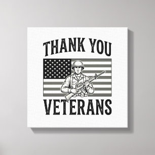 Dank U Veteranen Vintage Vlag Soldaat T-shirt Desi Canvas Afdruk