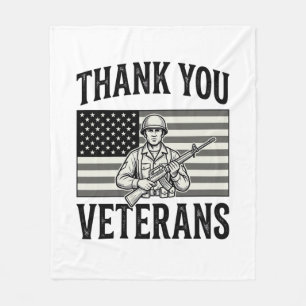 Dank U Veteranen Vintage Vlag Soldaat T-shirt Desi Fleece Deken