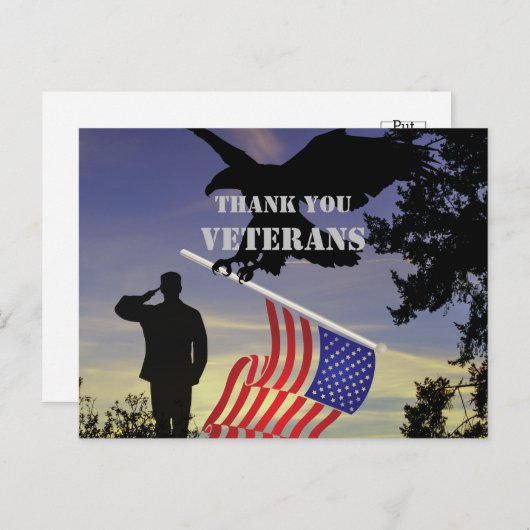 Dank u Veterans Amerikaanse Vlag Adelaar  Briefkaart (Voorkant / Achterkant)