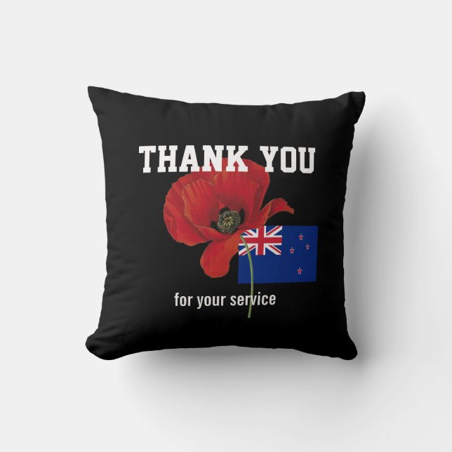 DANK U Veterans Servicemannen Poppy NEW ZEALAND Kussen (Voorkant)