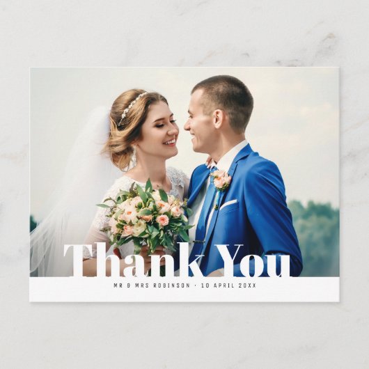 DANK U, vette tekst bruiloft dank u kaart (Voorkant)