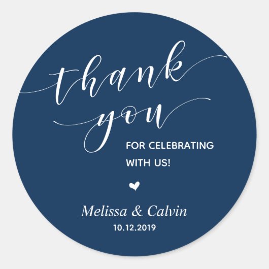 Dank u, vieren met ons, bruiloft repetitie ronde sticker (Voorkant)