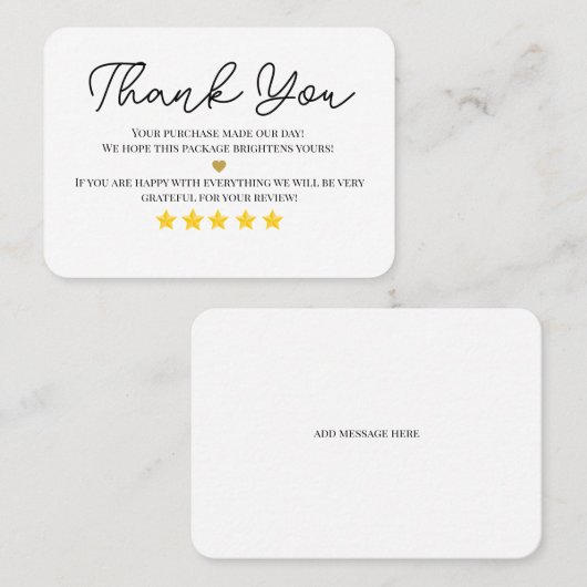 Dank u visitekaartjes 5 sterren (Voorkant / Achterkant)