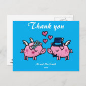 Dank u vliegende varken bruid en bruidegom briefkaart (Voorkant / Achterkant)