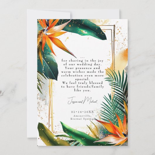 Dank U Vogels van het Paradijs Bliss Bedankkaart (Achterkant)