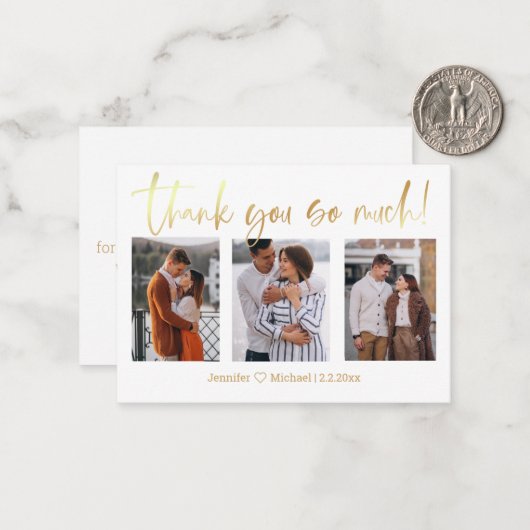 dank u voor 3 foto ' s trouwcollage minimalistisch notitiekaartje (Voorkant / Achterkant in situ)