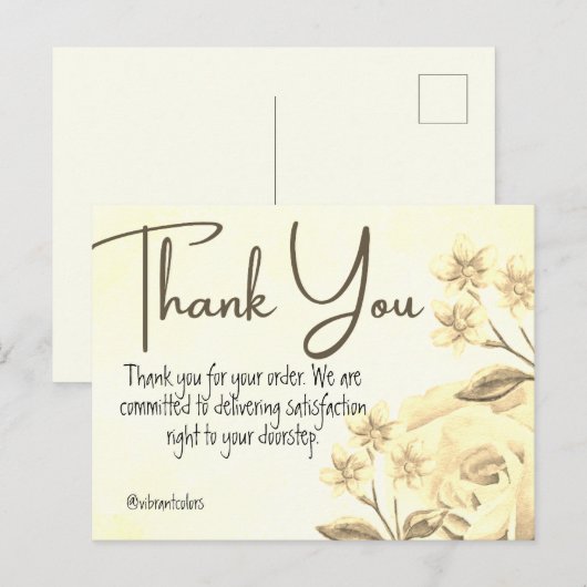 Dank U Voor Aankoop Geel bloemschildering in water Briefkaart (Voorkant / Achterkant)