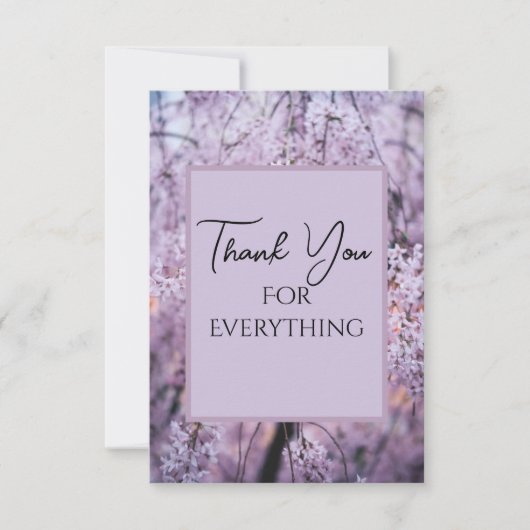 Dank u voor Alles Lila Floral Springtime Bedankkaart (Voorkant)