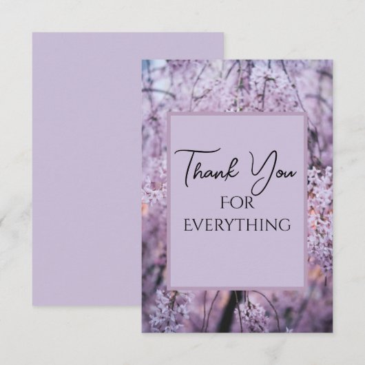 Dank u voor Alles Lila Floral Springtime Bedankkaart (Voorkant / Achterkant)