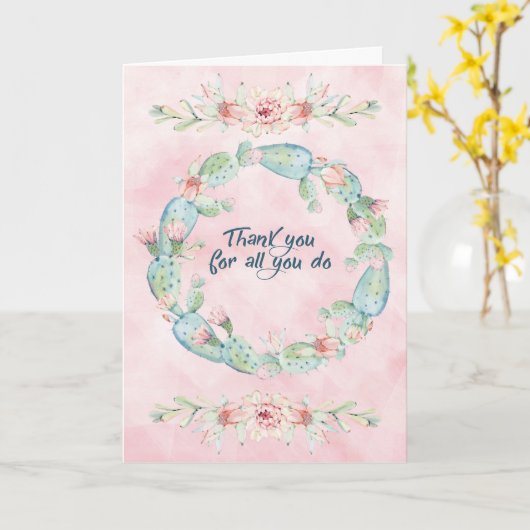 Dank u voor alles wat u Waterverf cactus doet Kaart (Gele Bloem)