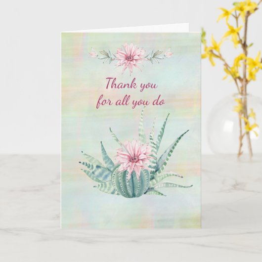 Dank u voor alles wat u Waterverf cactus doet Kaart (Gele Bloem)