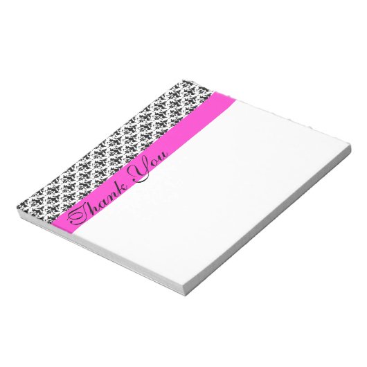 Dank u voor Black en Pink Damask Notitieblok (Linkerzijde)