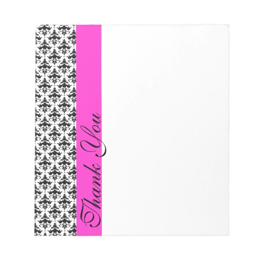 Dank u voor Black en Pink Damask Notitieblok (Voorkant)