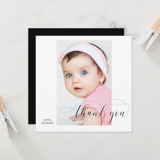 Dank u voor de Baby Calligrafie Swashes Elegant Si Kaart (Voorkant / Achterkant in situ)