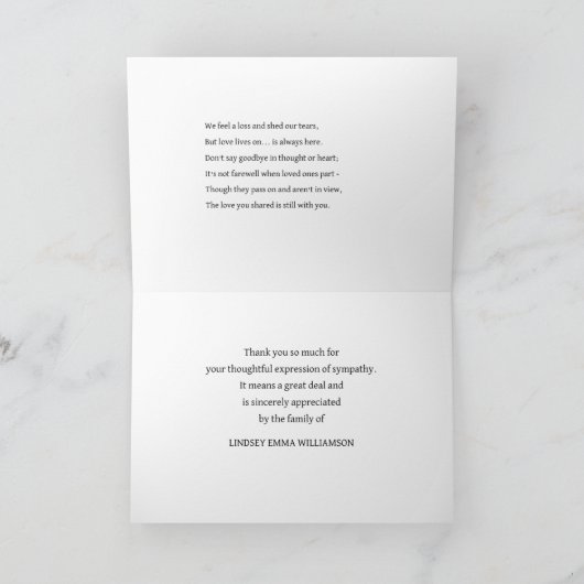 Dank u voor de betuigingen van medeleven kaart (Binnen)