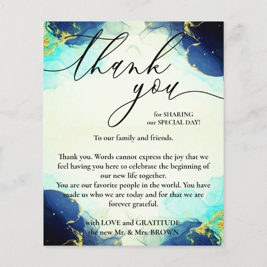 Dank u voor de blauwe handtekening aangepaste foto flyer (Achterkant)