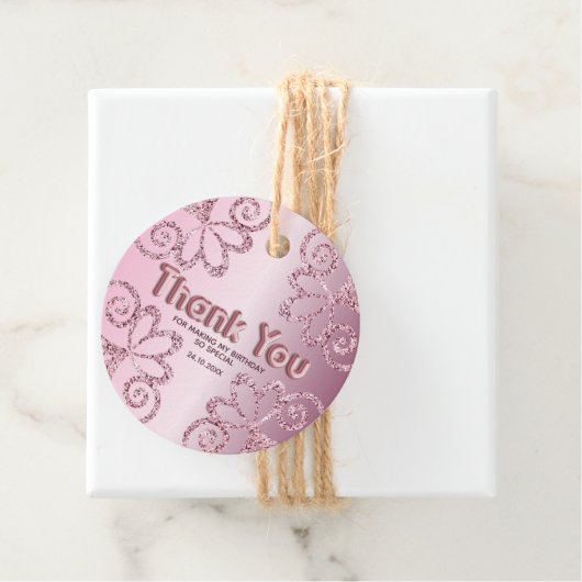 Dank u voor de blush roze glitter Birthday Favor T Bedankjes Labels (In situ)