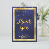 Dank u voor de bruiloft van de donkerblauwe gouden bedankkaart (Staand voorkant)