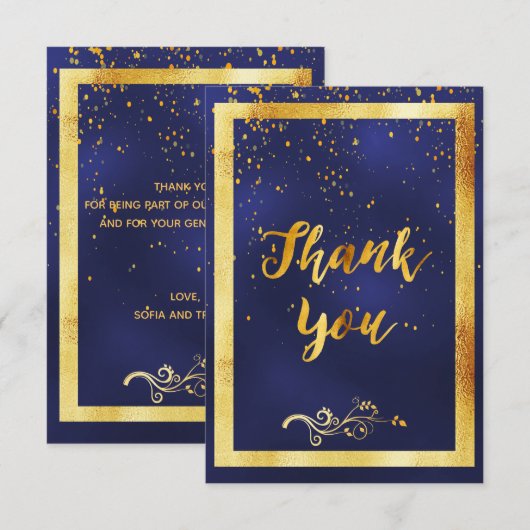 Dank u voor de bruiloft van de donkerblauwe gouden bedankkaart (Voorkant / Achterkant)