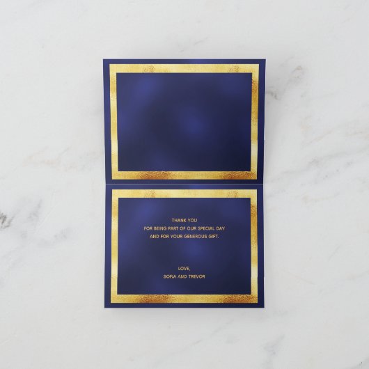 Dank u voor de bruiloft van de marineblauwe goudco bedankkaart (Binnen)