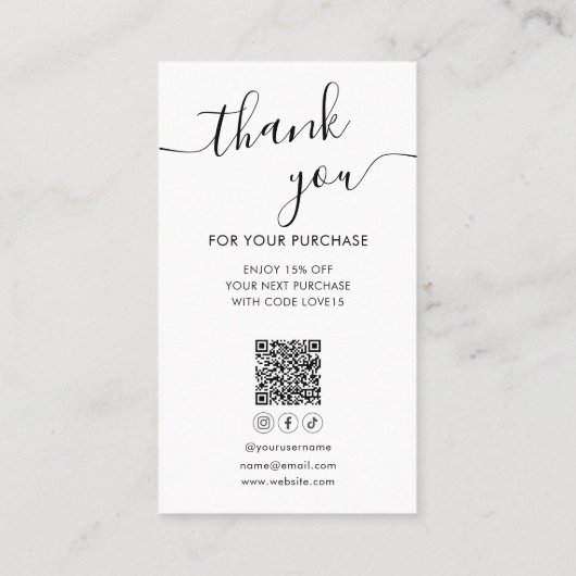 Dank u voor de foto Sociale Media QR Code Visitekaartje (Achterkant)