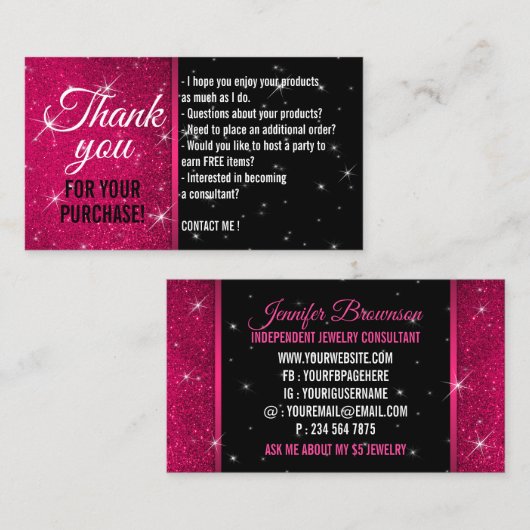 Dank u voor de glinsterende sierjuwelen visitekaartje (Voorkant / Achterkant)