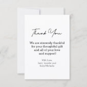 dank u voor de moderne handgeschreven pasgeboren f bedankkaart (Achterkant)