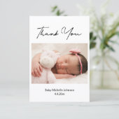 dank u voor de moderne handgeschreven pasgeboren f bedankkaart (Staand voorkant)
