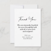 dank u voor de moderne handgeschreven pasgeboren f bedankkaart (Achterkant)