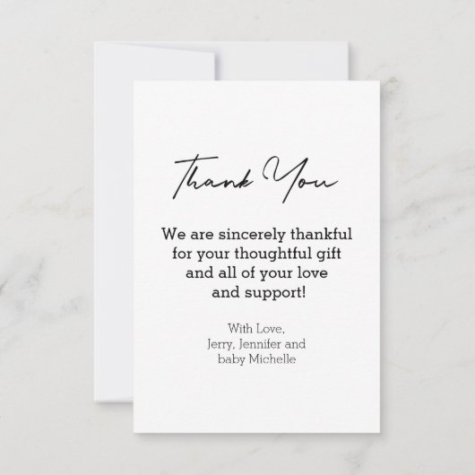 dank u voor de moderne handgeschreven pasgeboren f bedankkaart (Achterkant)