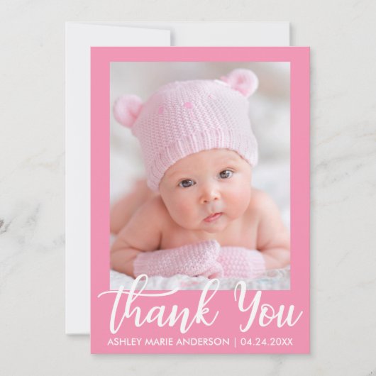 Dank u voor de nieuwe babyroze bedankkaart (Voorkant)