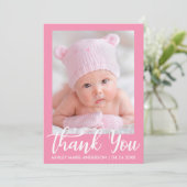 Dank u voor de nieuwe babyroze bedankkaart (Staand voorkant)