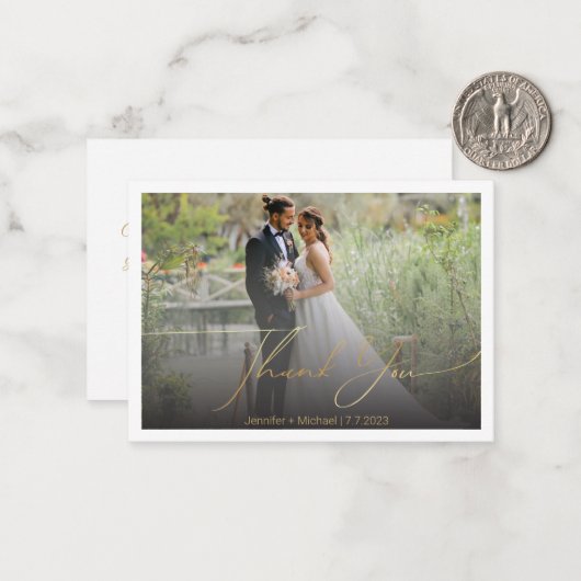 dank u voor de stijlvolle goudhandschrift bruiloft notitiekaartje (Voorkant / Achterkant in situ)