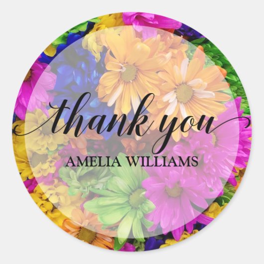 Dank u voor de tekst kleurrijke bloemen ronde sticker (Voorkant)